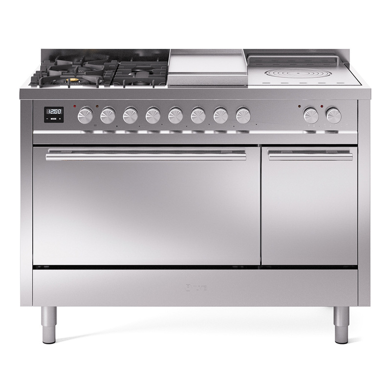 ILVE UP48FSQMPSSLP Professional Plus II 48" Dual Fuel Range  (5 Sealed Burners + Griddle + French Top, Liquid Propane, Solid Door, Stainless Steel)