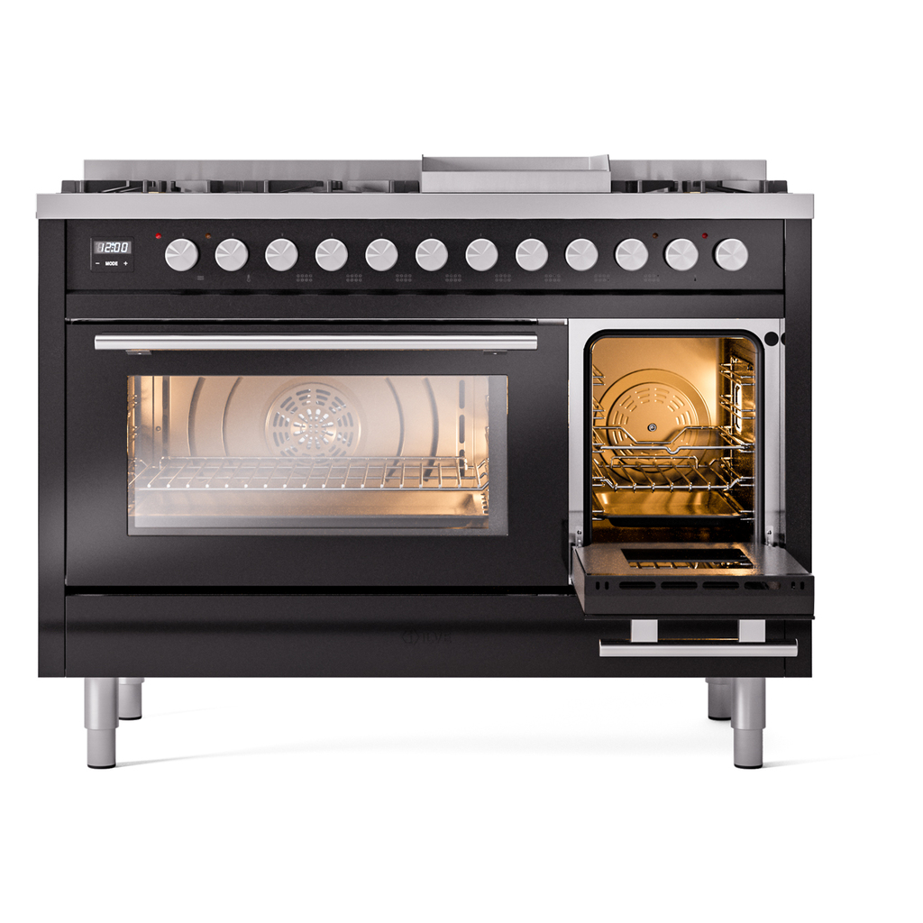 ILVE_UP48FWMPBK_Professional_Plus_II_side_oven_door_opened