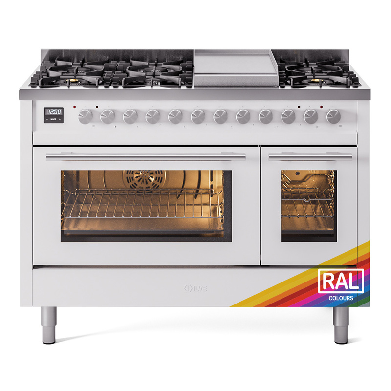 ILVE UP48FWMPRALP Professional Plus II 48" Dual Fuel Range  (8 Sealed Burners + Griddle, Liquid Propane, Triple Glass Door, RAL)