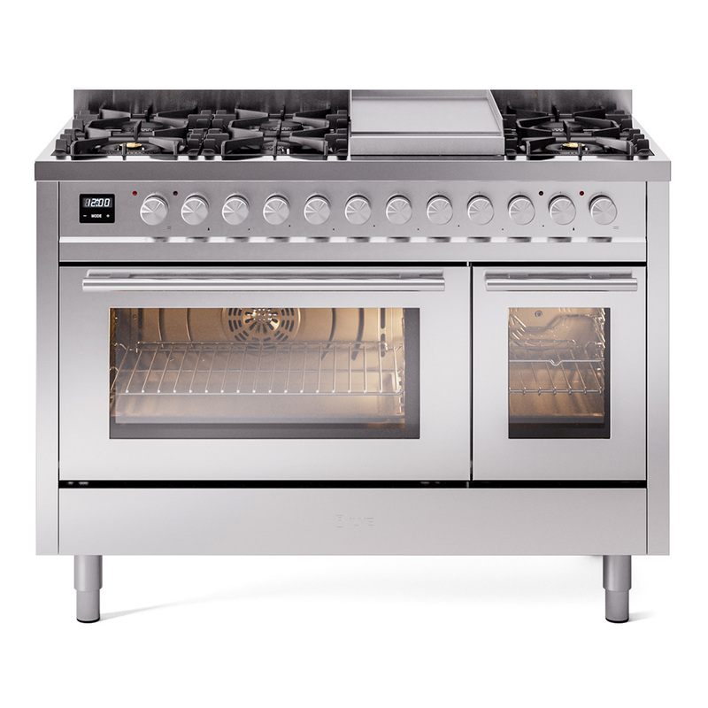 ILVE UP48FWMPSSLP Professional Plus II 48" Dual Fuel Range  (8 Sealed Burners + Griddle, Liquid Propane, Triple Glass Door, Stainless Steel)