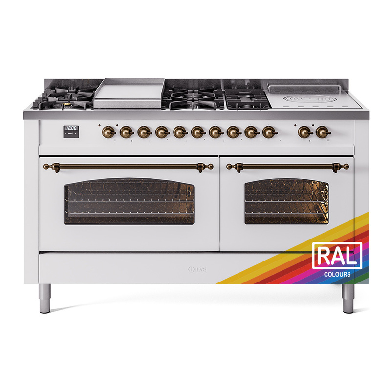 ILVE UP60FSNMPRABLP Nostalgie II 60" Dual Fuel Range (7 Sealed Burners + Griddle + French Top, Liquid Propane, Triple Glass Door, RAL, Bronze)