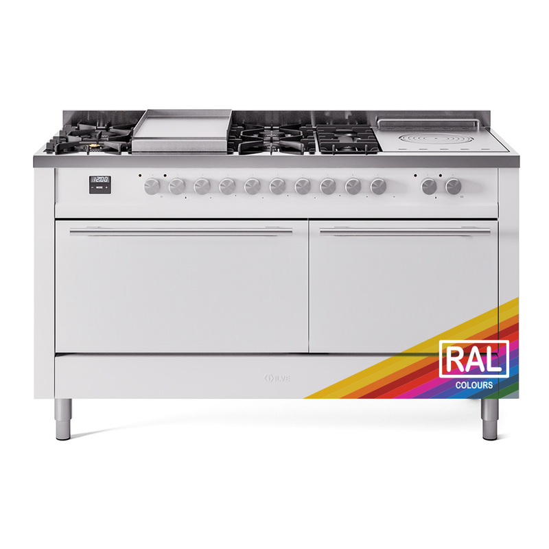 ILVE UP60FSQMPRA Professional Plus II 60" Dual Fuel Range (7 Sealed Burners + Griddle + French Top, Natural Gas, Solid Door, RAL)