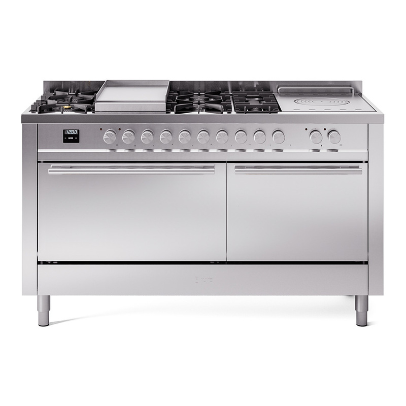 ILVE UP60FSQMPSSLP Professional Plus II 60" Dual Fuel Range  (7 Sealed Burners + Griddle + French Top, Liquid Propane, Solid Door, Stainless Steel)