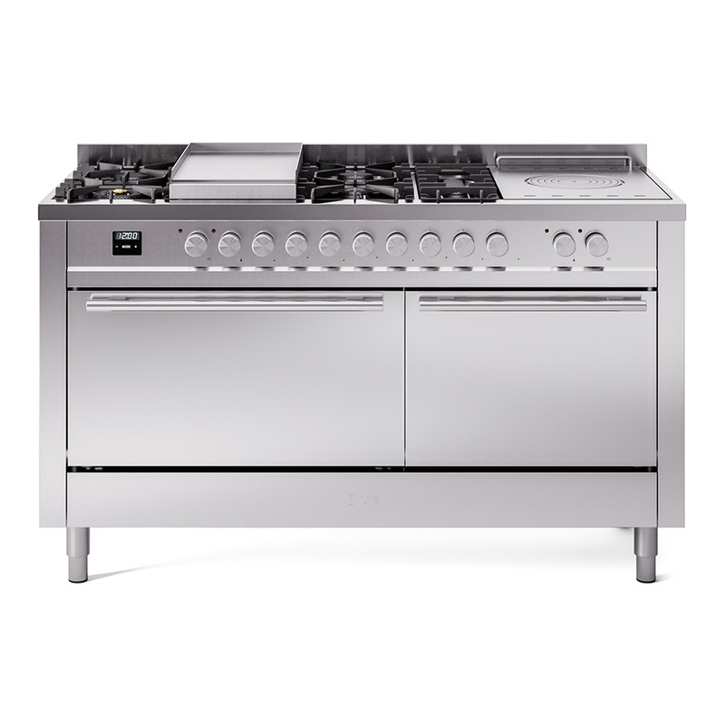 ILVE UP60FSQMPSS Professional Plus II 60" Dual Fuel Range (7 Sealed Burners + Griddle + French Top, Natural Gas, Solid Door, Stainless Steel)