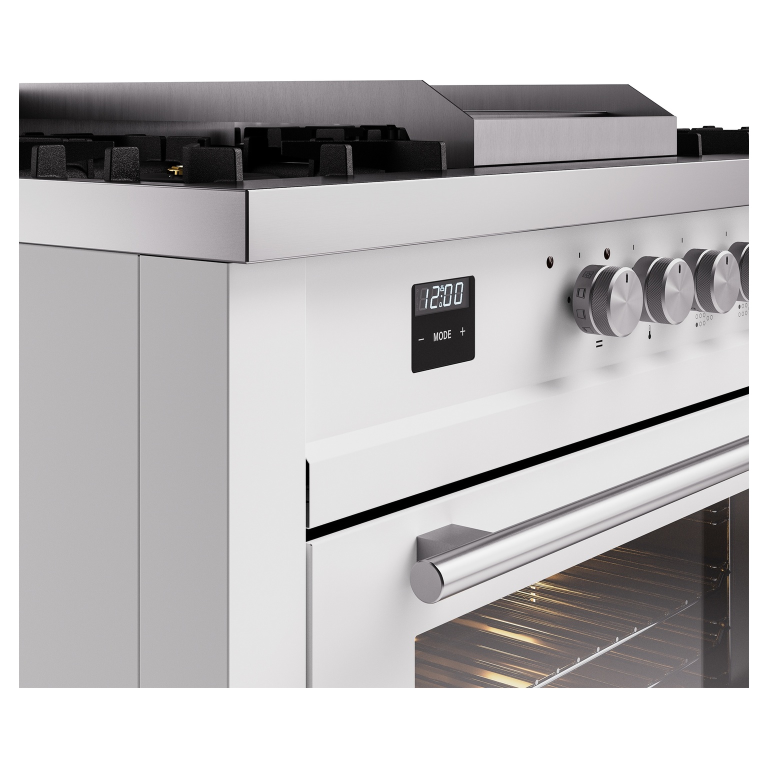ILVE UP60FSQMPWH Professional Plus II 60 inch Dual Fuel Range (7 Sealed Burners + Griddle + French Top, Natural Gas, Solid Door, White) 10 ILVE_UP60FSQMPWH_Professional_Plus_II_details