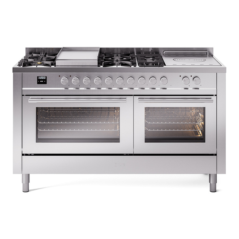 ILVE UP60FSWMPSSLP Professional Plus II 60" Dual Fuel Range  (7 Sealed Burners + Griddle + French Top, Liquid Propane, Triple Glass Door, Stainless Steel)