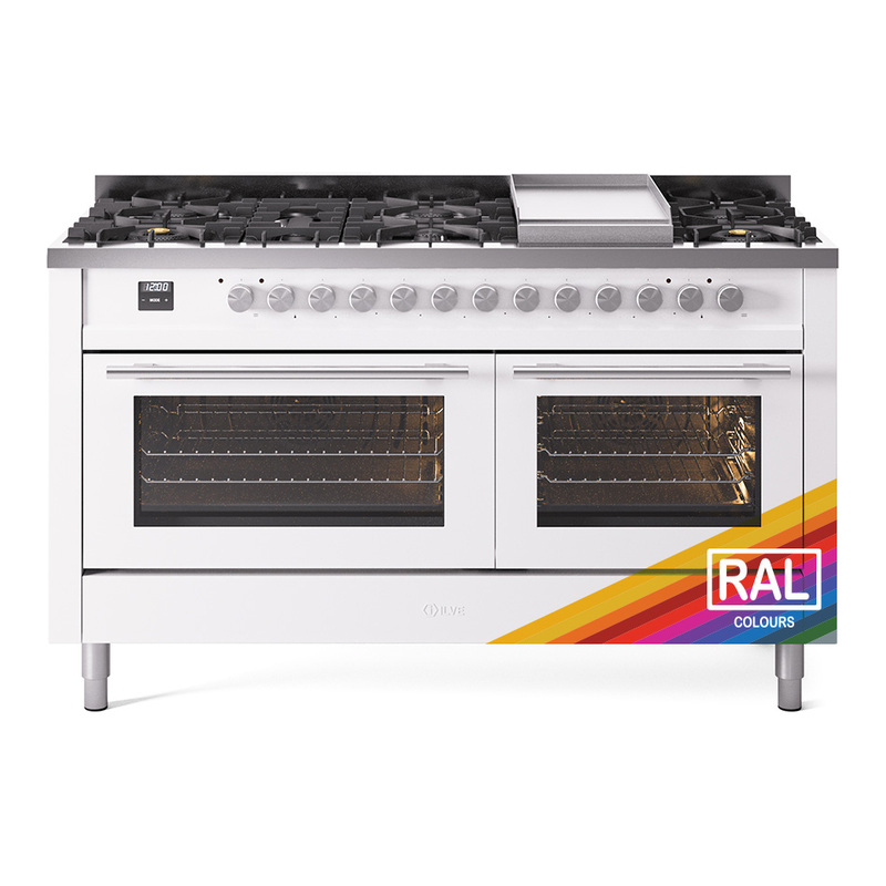 ILVE UP60FWMPRALP Professional Plus II 60" Dual Fuel Range  (9 Sealed Burners + Griddle, Liquid Propane, Triple Glass Door, RAL)