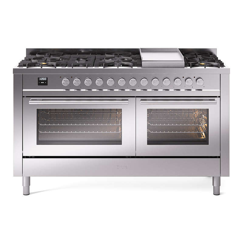 ILVE UP60FWMPSSLP Professional Plus II 60" Dual Fuel Range  (9 Sealed Burners + Griddle, Liquid Propane, Triple Glass Door, Stainless Steel)