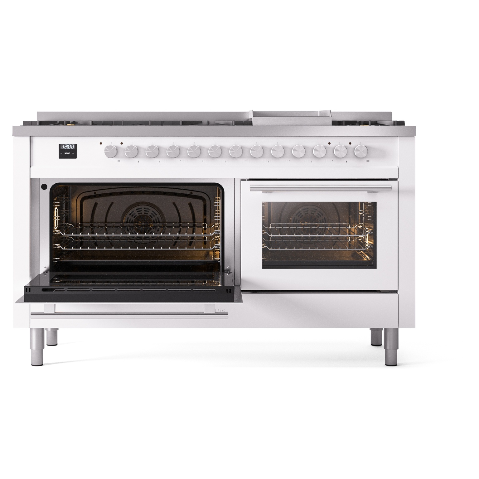 ILVE UP60FWMPWHLP Professional Plus II 60 inch Dual Fuel Range (9 Sealed Burners + Griddle, Liquid Propane, Triple Glass Door, White) 7 ILVE_UP60FWMPWHLP_Professional_Plus_II_main_oven_door_opened