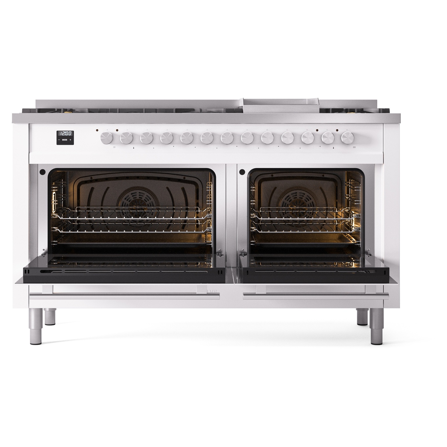 ILVE UP60FWMPWH Professional Plus II 60 inch Dual Fuel Range (9 Sealed Burners + Griddle, Natural Gas, Triple Glass Door, White) 5 ILVE_UP60FWMPWH_Professional_Plus_II_oven_door_opened