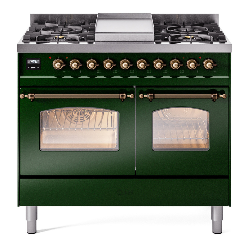 ILVE UPD40FNMPEGBLP Nostalgie II 40" Dual Fuel Range (Liquid Propane, Triple Glass Door, Emerald Green, Burnished)