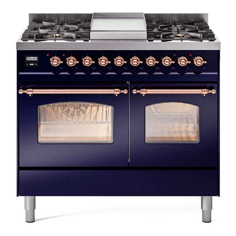 ILVE UPD40FNMPMBPLP Nostalgie II 40" Dual Fuel Range (Liquid Propane, Triple Glass Door, Midnight Blue, Copper)