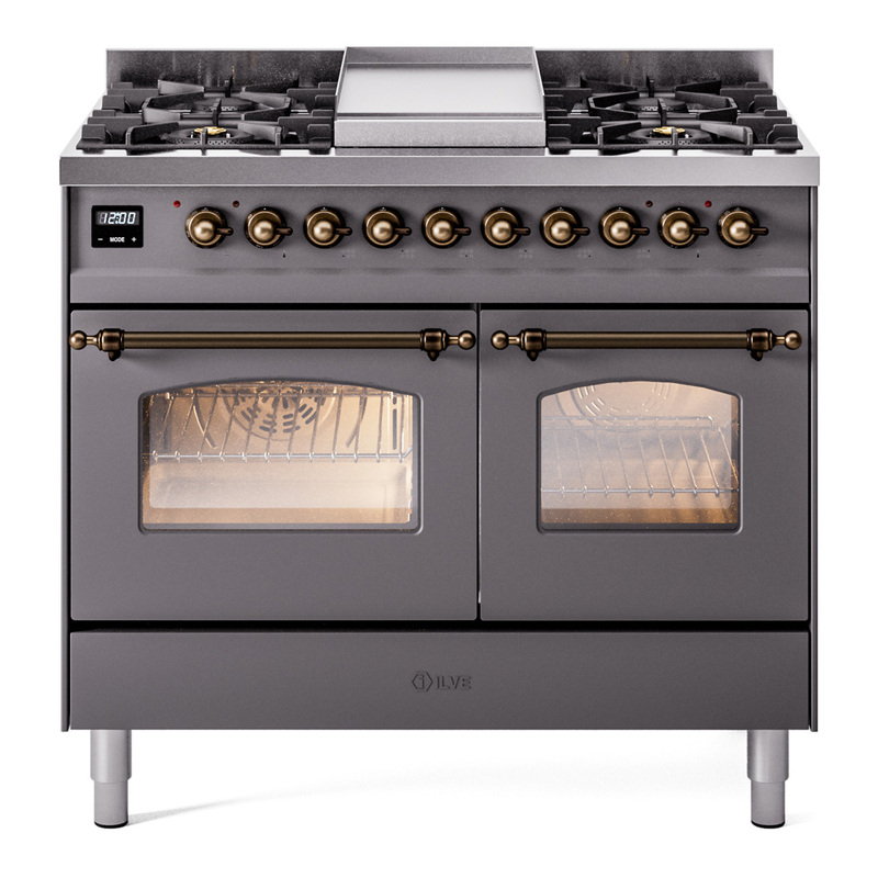 ILVE UPD40FNMPMGBLP Nostalgie II 40" Dual Fuel Range (Liquid Propane, Triple Glass Door, Graphite Matte, Bronze)