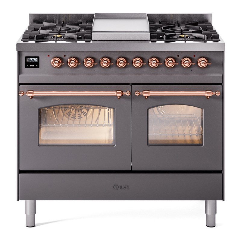 ILVE UPD40FNMPMGPLP Nostalgie II 40" Dual Fuel Range (Liquid Propane, Triple Glass Door, Graphite Matte, Copper)