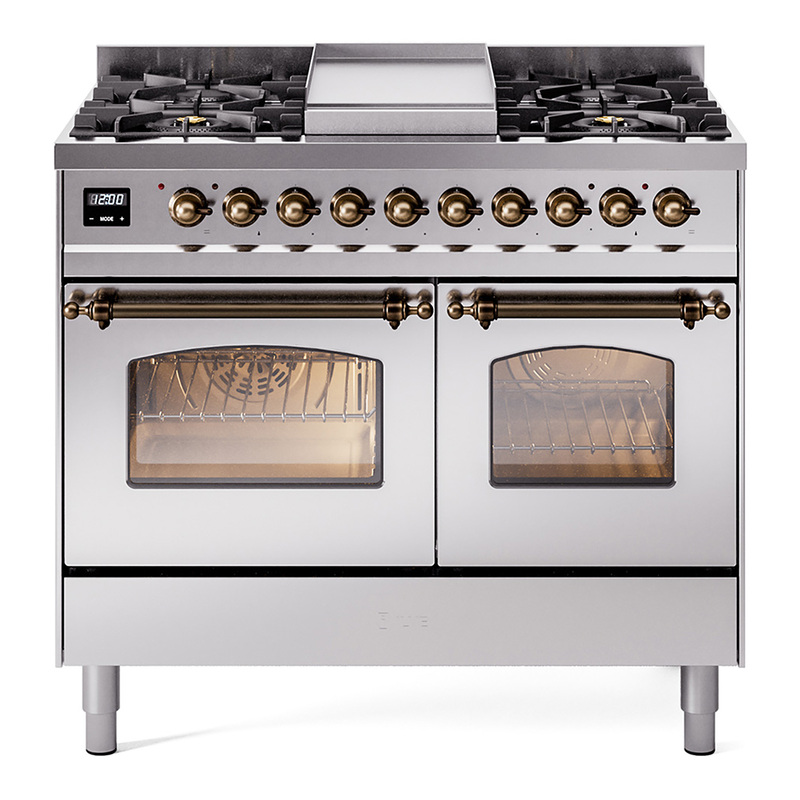 ILVE UPD40FNMPSSBLP Nostalgie II 40" Dual Fuel Range (Liquid Propane, Triple Glass Door, Stainless Steel, Bronze)