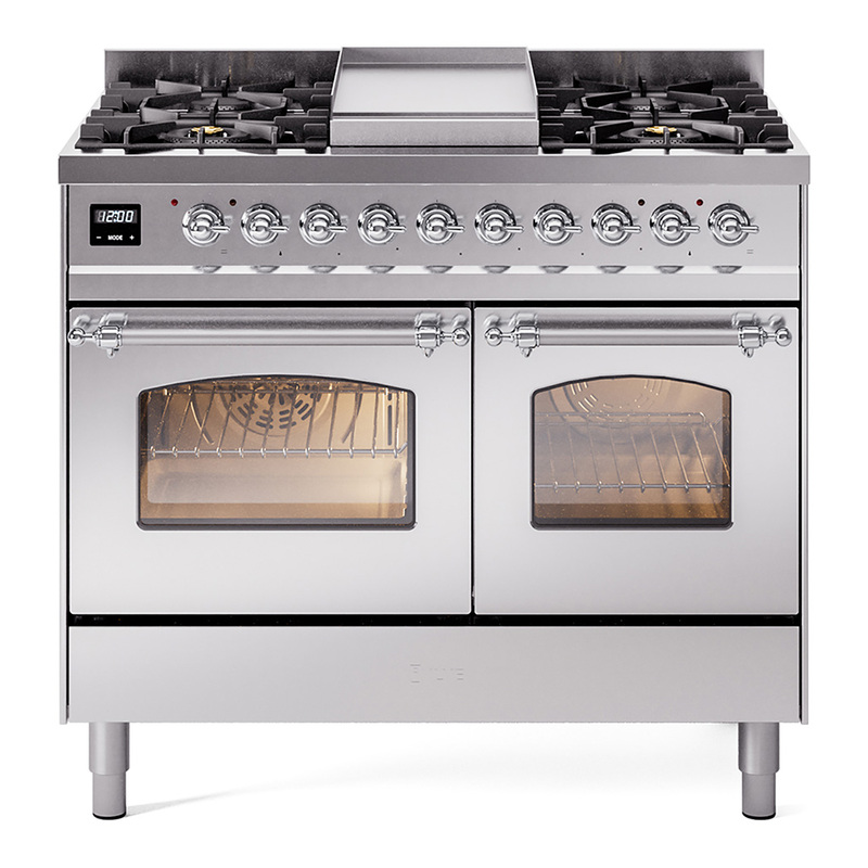 ILVE UPD40FNMPSSCLP Nostalgie II 40" Dual Fuel Range (Liquid Propane, Triple Glass Door, Stainless Steel, Chrome)