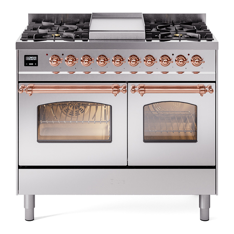 ILVE UPD40FNMPSSPLP Nostalgie II 40" Dual Fuel Range (Liquid Propane, Triple Glass Door, Stainless Steel, Copper)