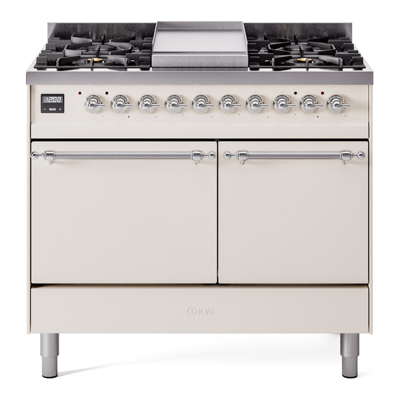 ILVE UPD40FQNMPAWCLP Nostalgie II 40" Dual Fuel Range (Liquid Propane, Solid Door, Antique White, Chrome)