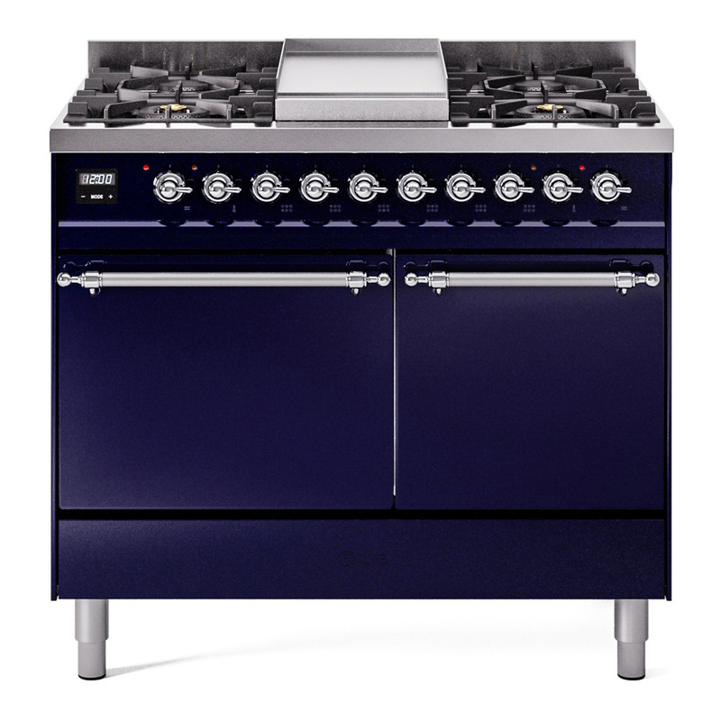 ILVE UPD40FQNMPMBCLP Nostalgie II 40" Dual Fuel Range (Liquid Propane, Solid Door, Midnight Blue, Chrome)