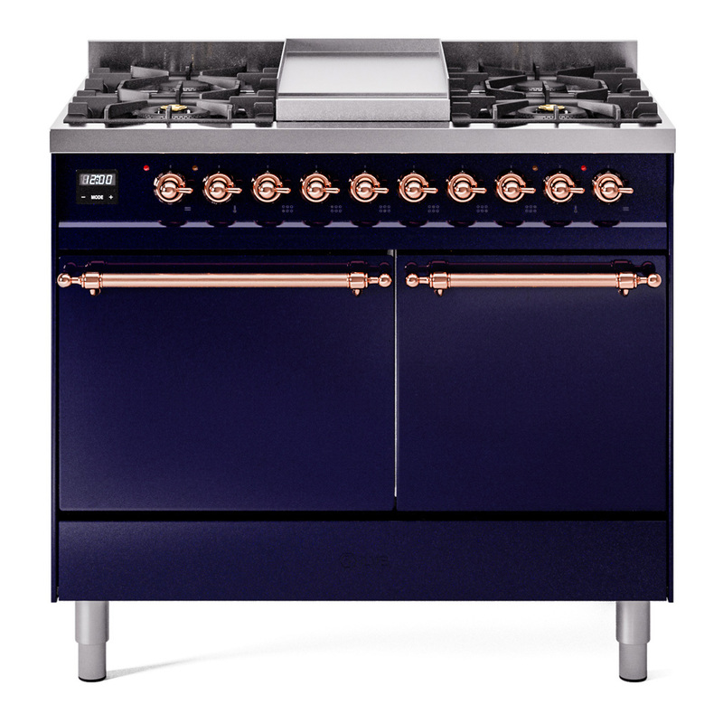 ILVE UPD40FQNMPMBPLP Nostalgie II 40" Dual Fuel Range (Liquid Propane, Solid Door, Midnight Blue, Copper)