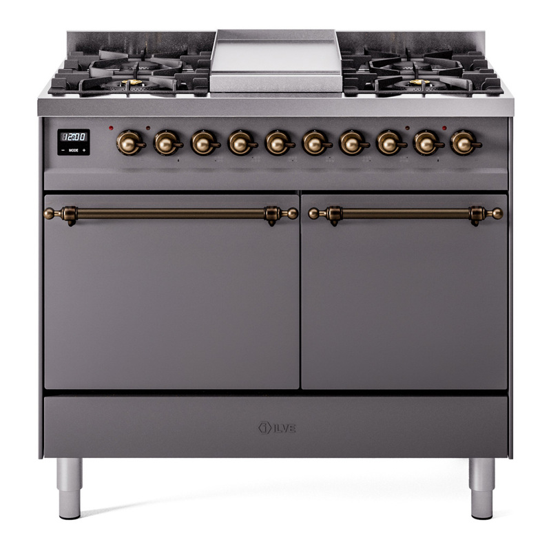 ILVE UPD40FQNMPMGBLP Nostalgie II 40" Dual Fuel Range (Liquid Propane, Solid Door, Graphite Matte, Bronze)