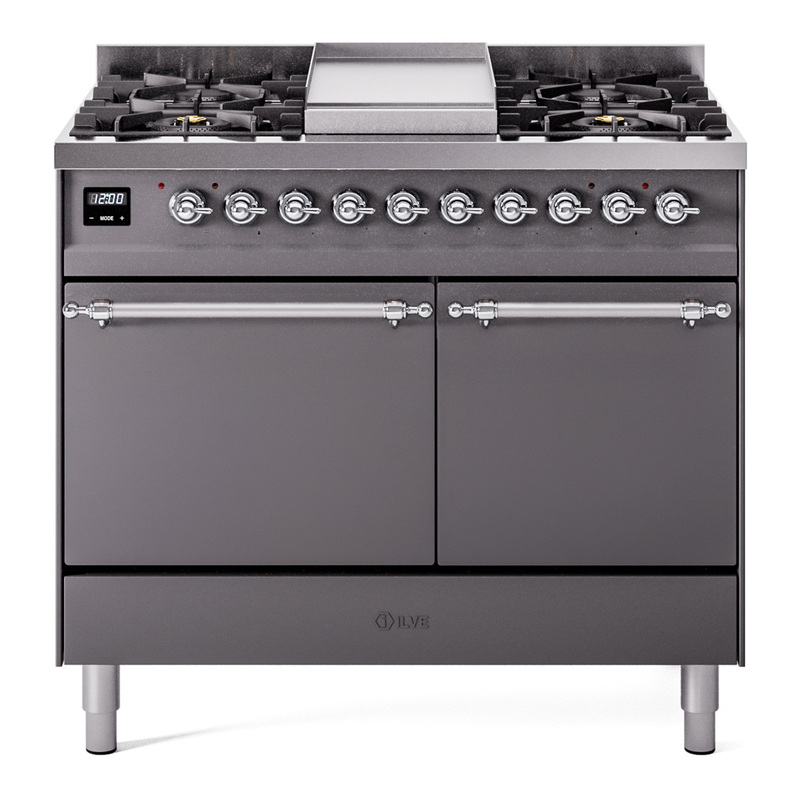 ILVE UPD40FQNMPMGCLP Nostalgie II 40" Dual Fuel Range (Liquid Propane, Solid Door, Graphite Matte, Chrome)