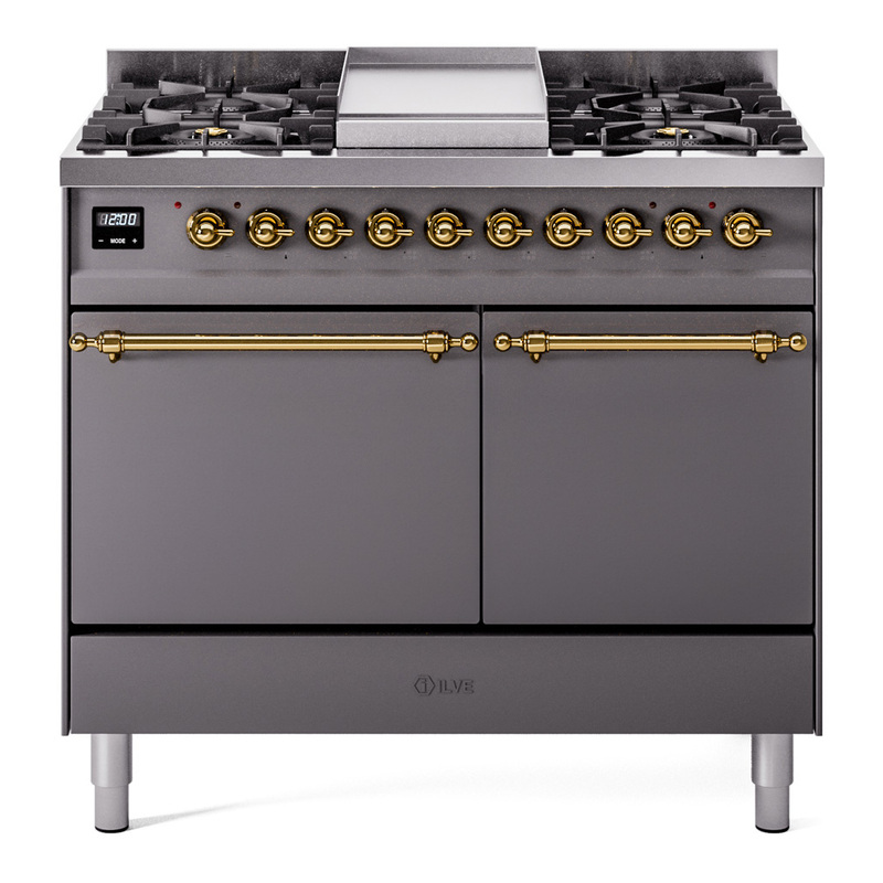 ILVE UPD40FQNMPMGGLP Nostalgie II 40" Dual Fuel Range (Liquid Propane, Solid Door, Graphite Matte, Brass)