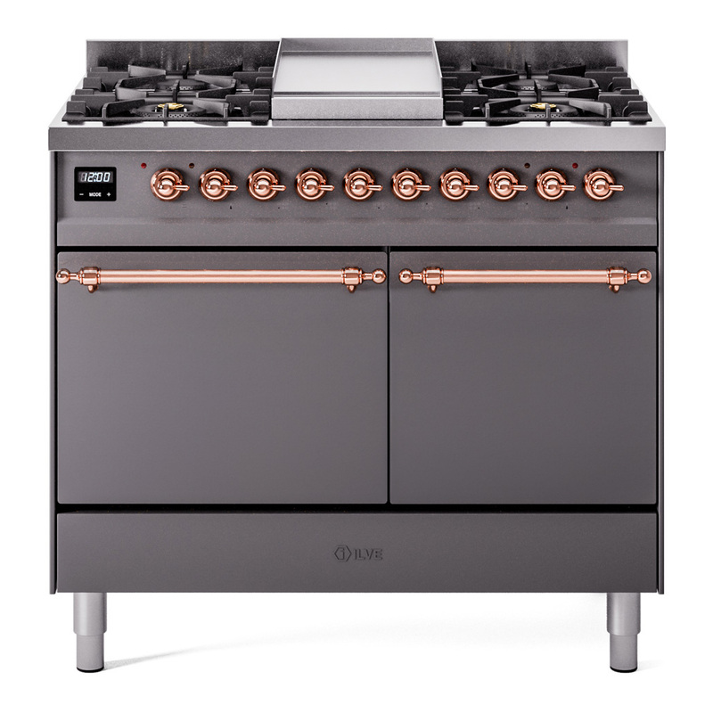 ILVE UPD40FQNMPMGPLP Nostalgie II 40" Dual Fuel Range (Liquid Propane, Solid Door, Graphite Matte, Copper)