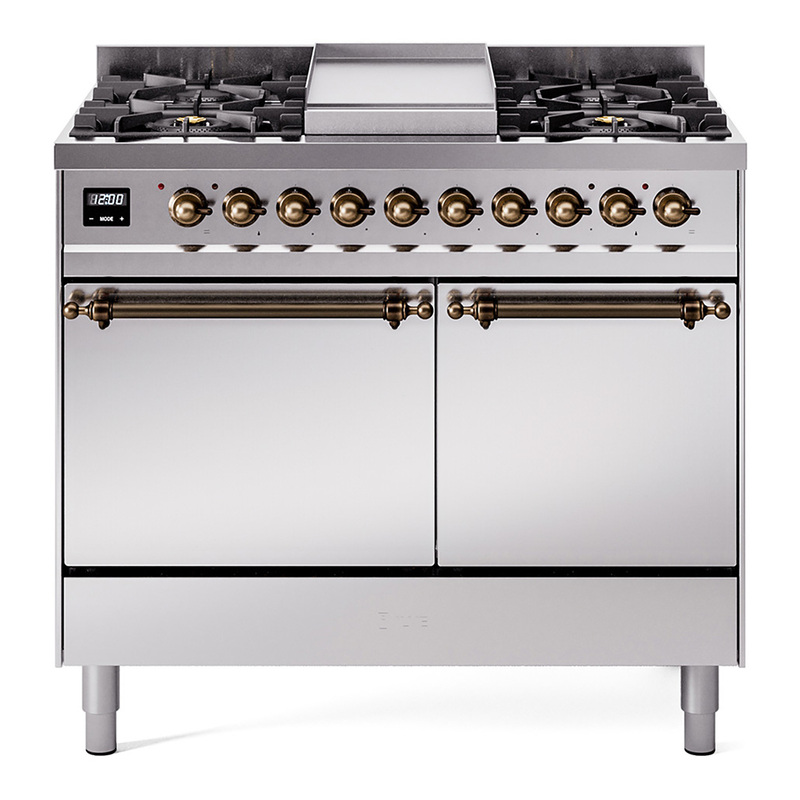 ILVE UPD40FQNMPSSBLP Nostalgie II 40" Dual Fuel Range (Liquid Propane, Solid Door, Stainless Steel, Bronze)