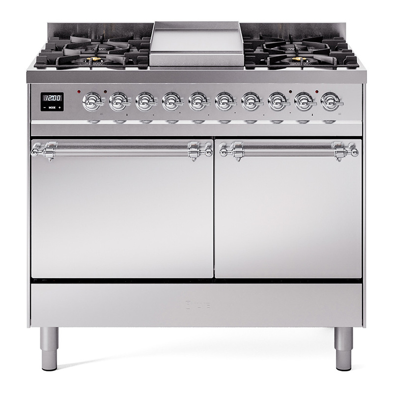 ILVE UPD40FQNMPSSCLP Nostalgie II 40" Dual Fuel Range (Liquid Propane, Solid Door, Stainless Steel, Chrome)