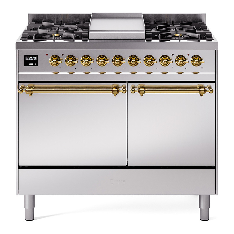 ILVE UPD40FQNMPSSGLP Nostalgie II 40" Dual Fuel Range (Liquid Propane, Solid Door, Stainless Steel, Brass)