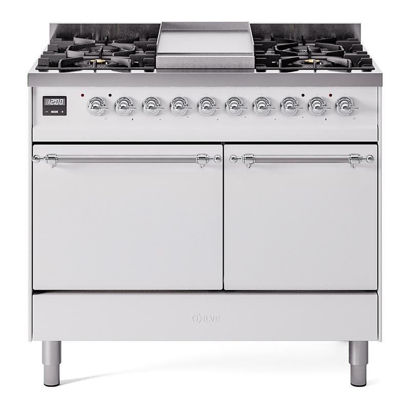 ILVE UPD40FQNMPWHCLP Nostalgie II 40" Dual Fuel Range (Liquid Propane, Solid Door, White, Chrome)