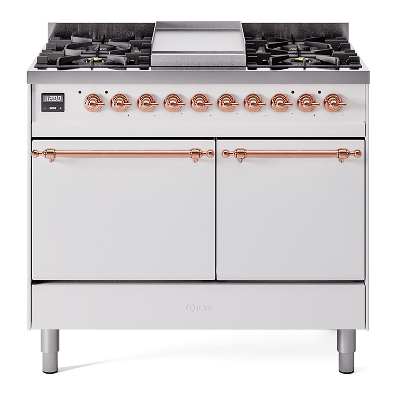 ILVE UPD40FQNMPWHPLP Nostalgie II 40" Dual Fuel Range (Liquid Propane, Solid Door, White, Copper)