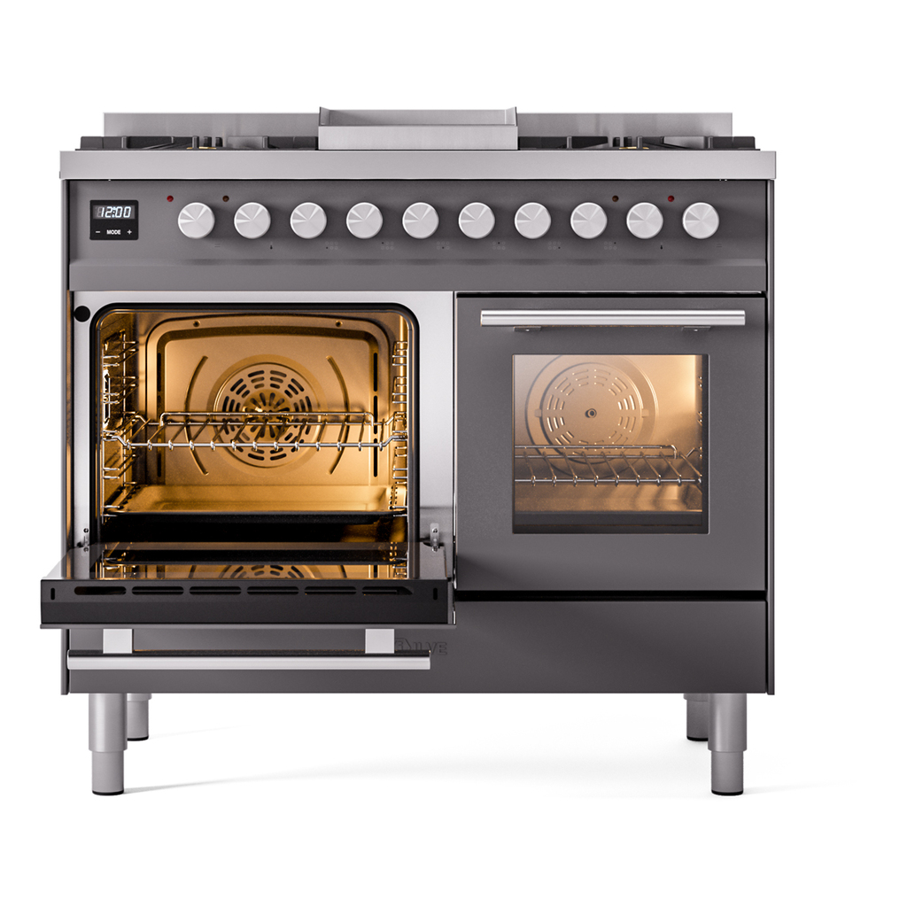 ILVE UPD40FWMPMGLP Professional Plus II 40" Dual Fuel Range, main oven door opened