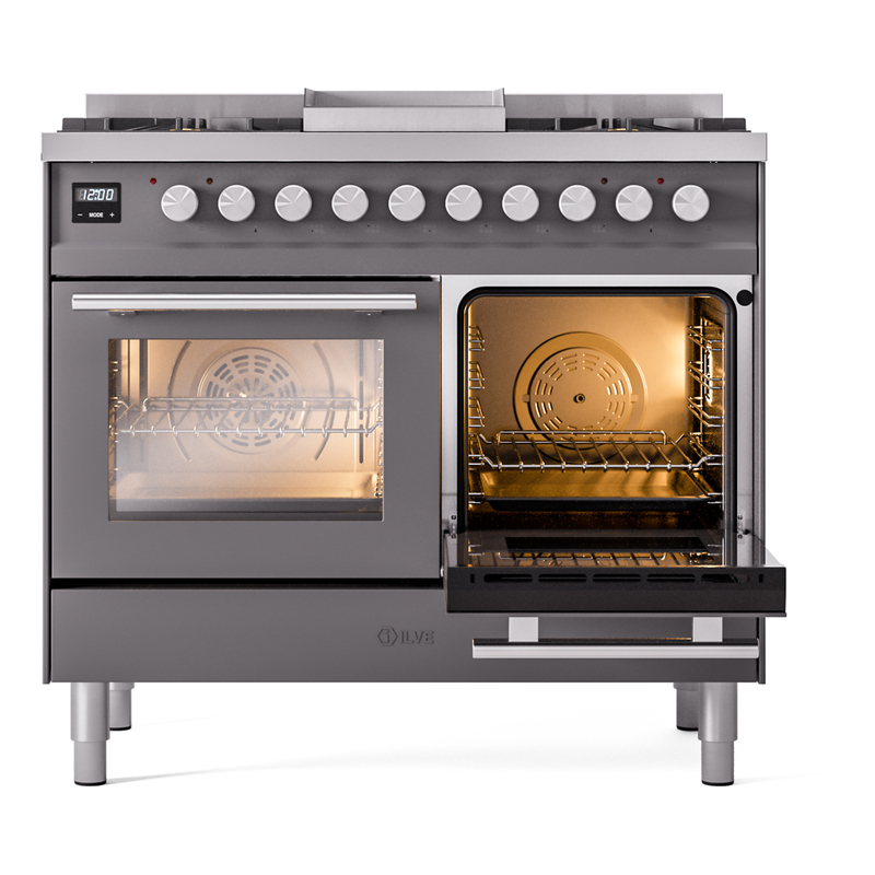 ILVE UPD40FWMPMG Professional Plus II 40" Dual Fuel Range, side oven door opened