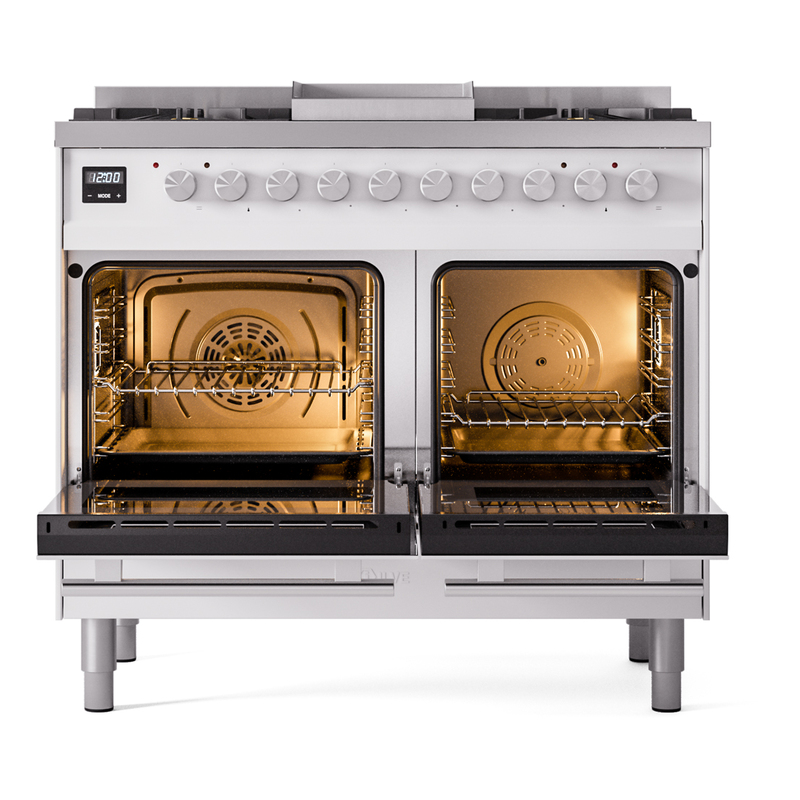 ILVE UPD40FWMPWH Professional Plus II 40" Dual Fuel Range, oven doors opened