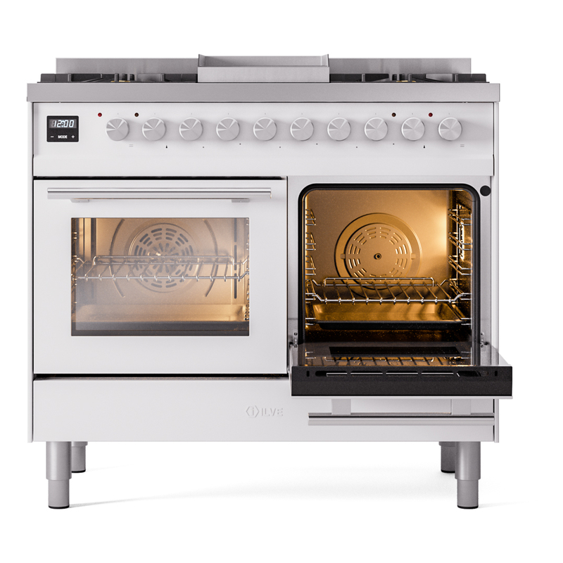 ILVE UPD40FWMPWH Professional Plus II 40" Dual Fuel Range, side oven door opened