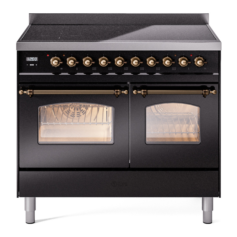 ILVE UPDI406NMPBKB Nostalgie II 40" Induction Range (Triple Glass Door, Glossy Black, Burnished)