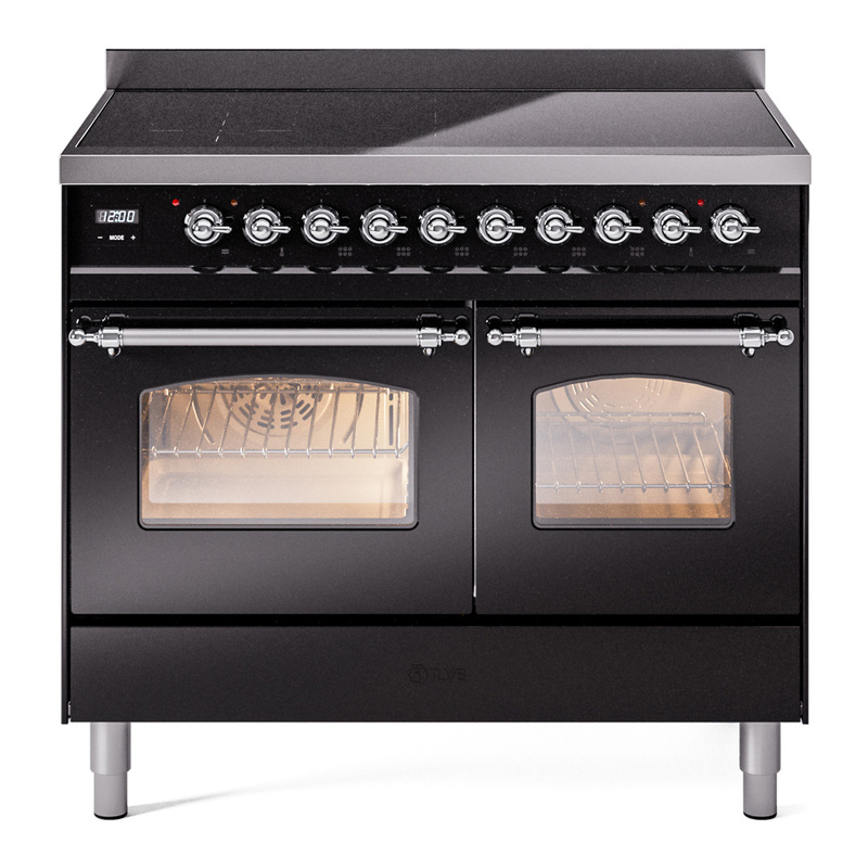 ILVE UPDI406NMPBKC Nostalgie II 40" Induction Range (Triple Glass Door, Glossy Black, Chrome)