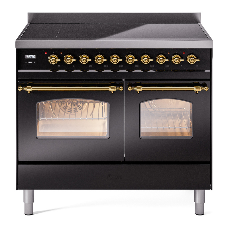 ILVE UPDI406NMPBKG Nostalgie II 40" Induction Range (Triple Glass Door, Glossy Black, Brass)