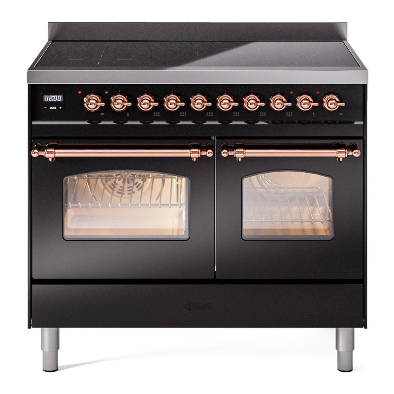 ILVE UPDI406NMPBKP Nostalgie II 40" Induction Range (Triple Glass Door, Glossy Black, Copper)