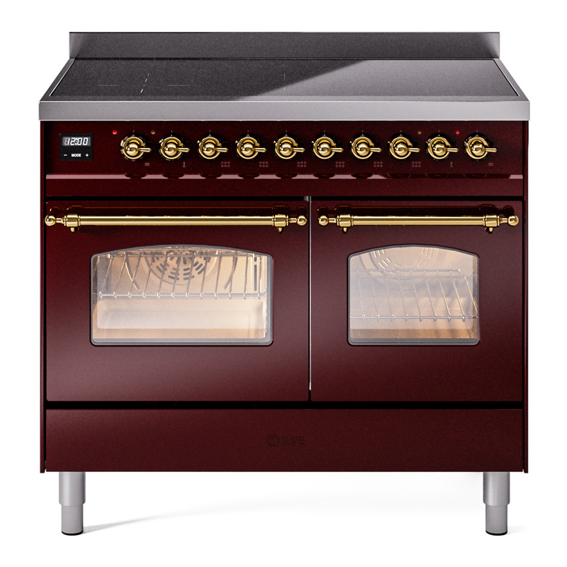 ILVE UPDI406NMPBUG Nostalgie II 40" Induction Range (Triple Glass Door, Burgundy, Brass)