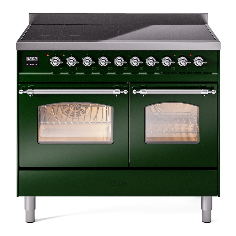 ILVE UPDI406NMPEGC Nostalgie II 40" Induction Range (Triple Glass Door, Emerald Green, Chrome)