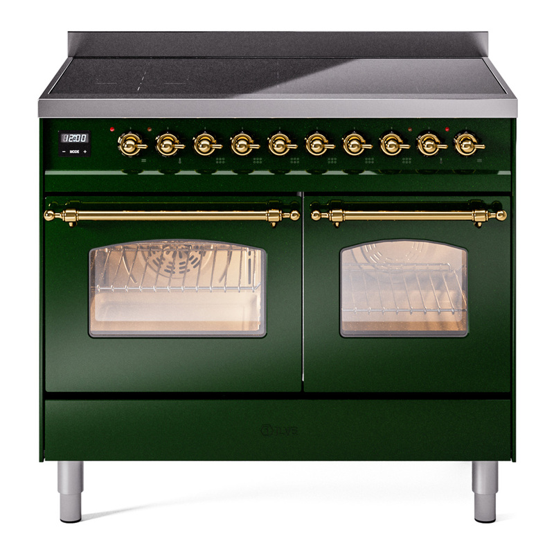 ILVE UPDI406NMPEGG Nostalgie II 40" Induction Range (Triple Glass Door, Emerald Green, Brass)