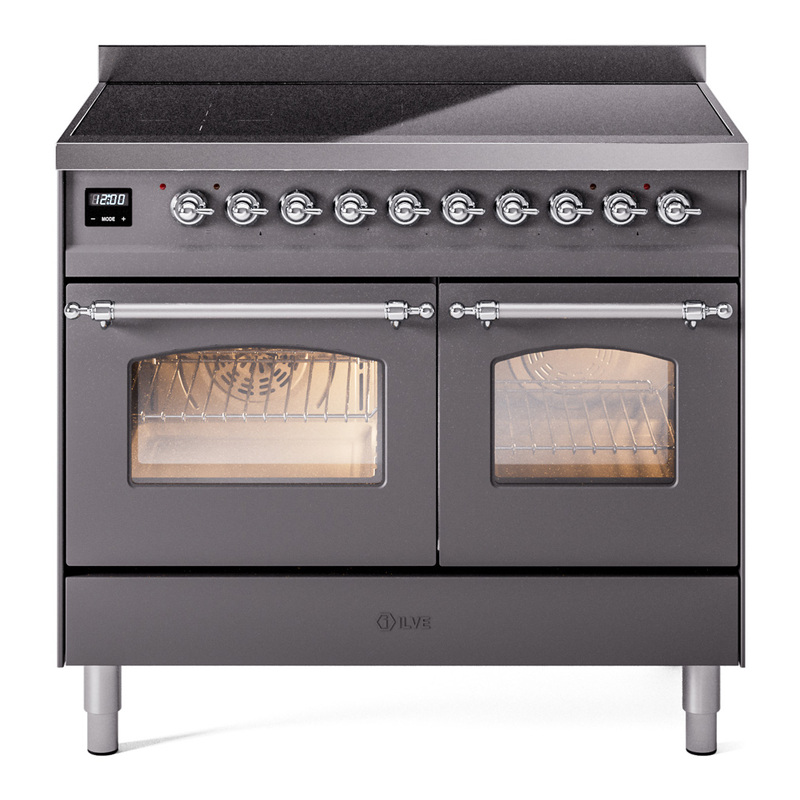 ILVE UPDI406NMPMGC Nostalgie II 40" Induction Range (Triple Glass Door, Graphite Matte, Chrome)