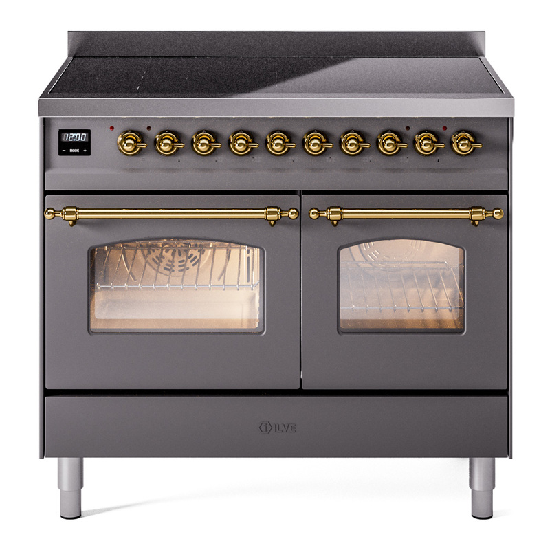 ILVE UPDI406NMPMGG Nostalgie II 40" Induction Range (Triple Glass Door, Graphite Matte, Brass)