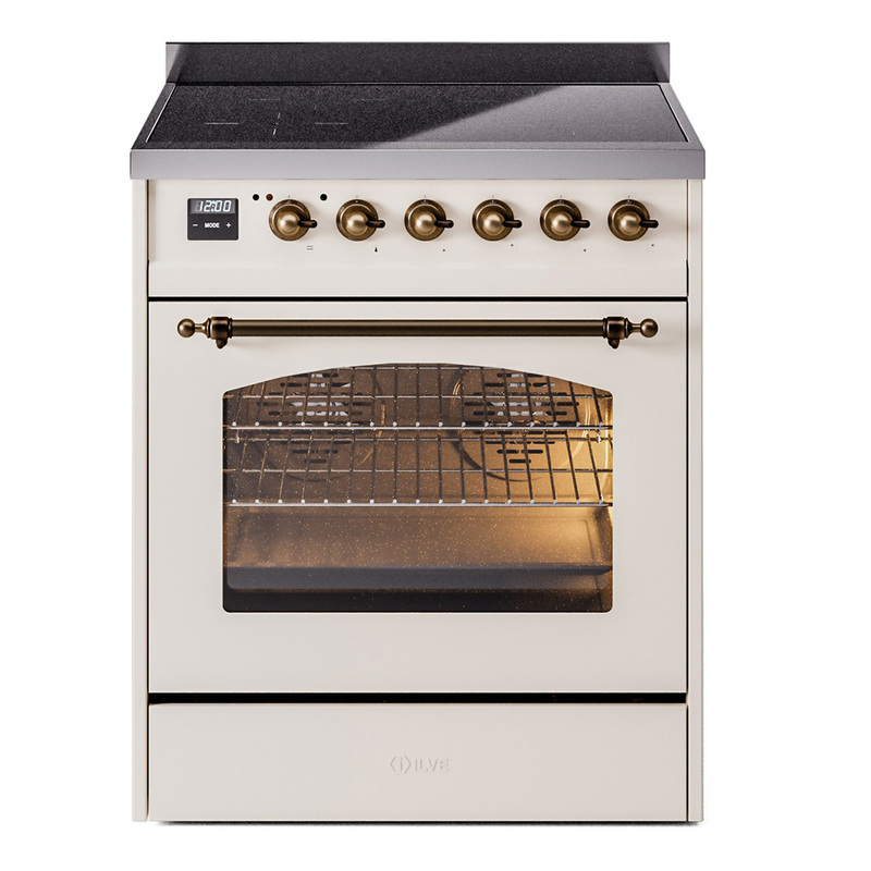 ILVE UPI304NMPAWB Nostalgie II 30" Induction Range (Triple Glass Door, Antique White, Burnished)