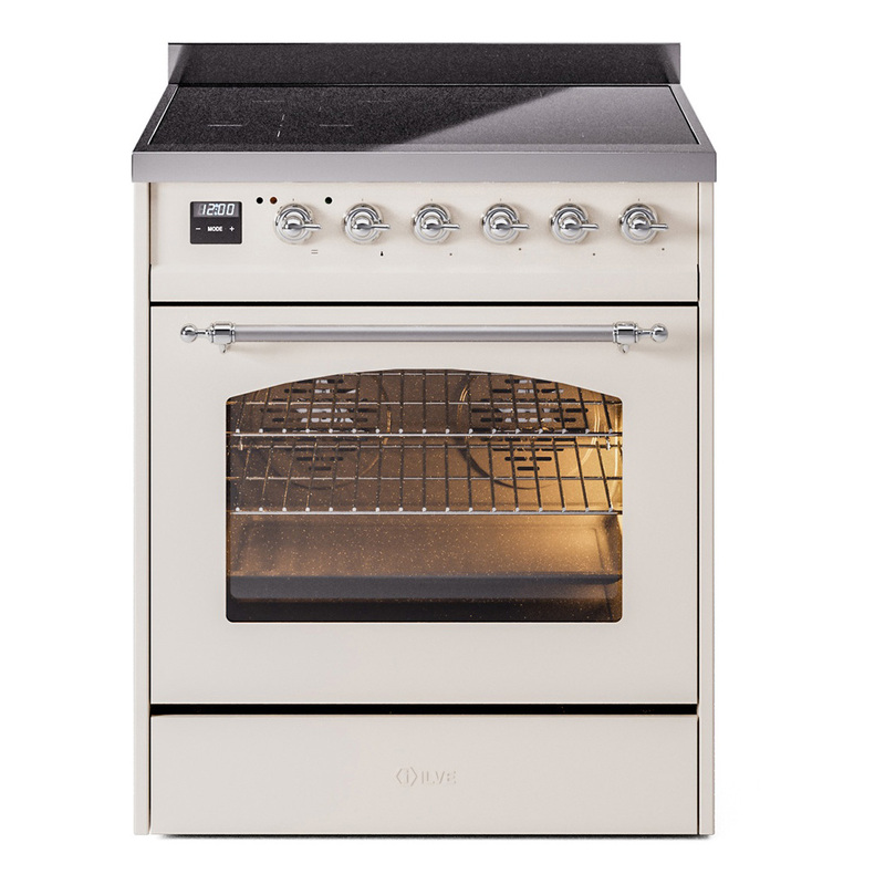 ILVE UPI304NMPAWC Nostalgie II 30" Induction Range (Triple Glass Door, Antique White, Chrome)