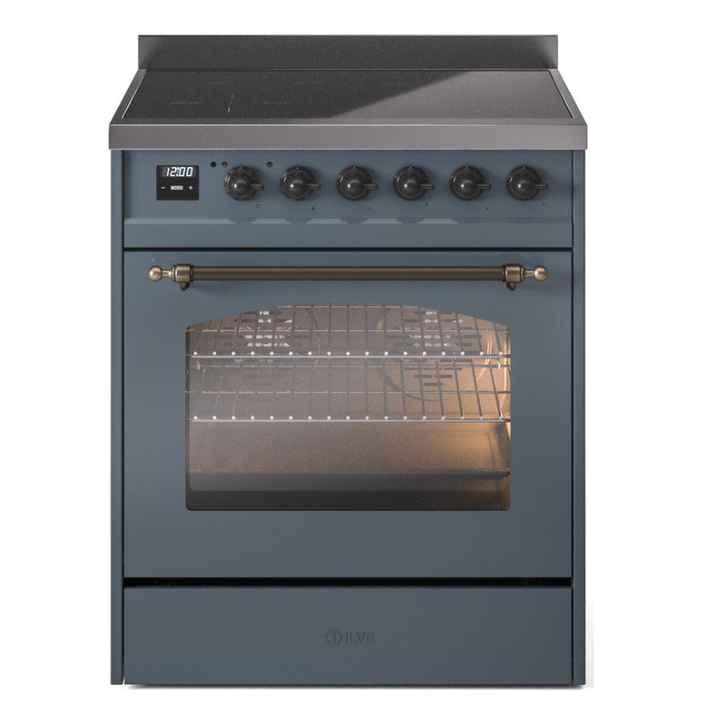 ILVE UPI304NMPBGB Nostalgie II 30" Induction Range (Triple Glass Door, Blue Grey, Burnished)