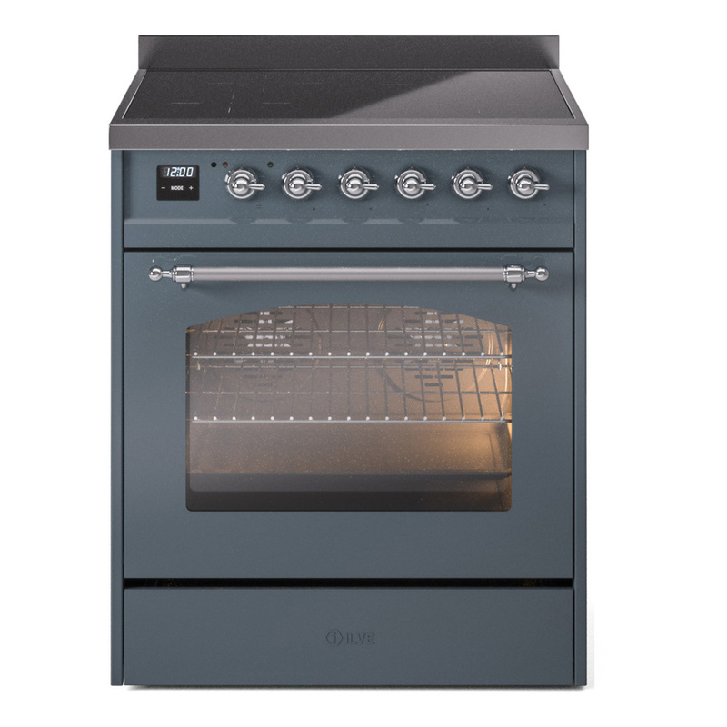 ILVE UPI304NMPBGC Nostalgie II 30" Induction Range (Triple Glass Door, Blue Grey, Chrome)